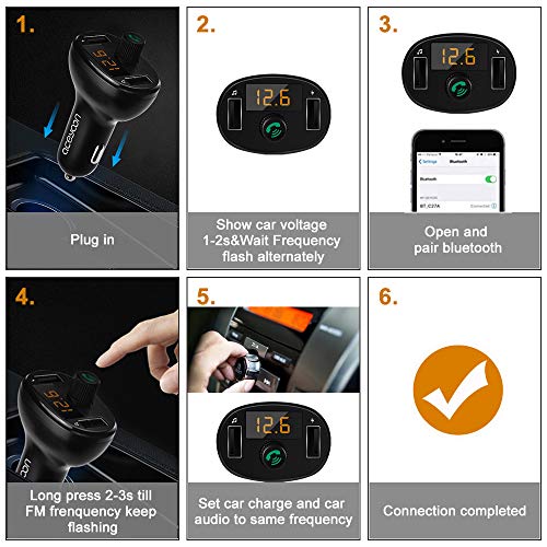 aceyoon Bluetooth Coche Mechero 3.4A Carga Rápida Transmisor FM Bluetooth 5.0 Cargador Coche Tecnología iSmart Manos Libres con Indicador LED Car Charger Dual USB, U Disk - Negro