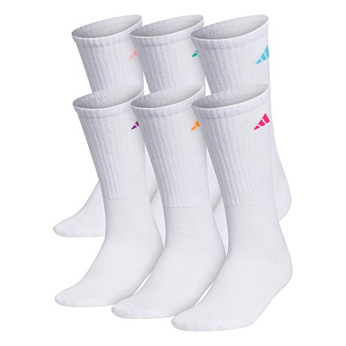 adidas de la Mujer Athletic Calcetines de (6-Pack), Mujer, Color White/Shock Pink/Glow Orange/Shock Purple, tamaño Medium