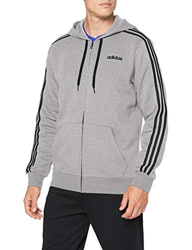 adidas E 3S FZ FL Sudadera, Hombre, Medium Grey Heather/Black, S