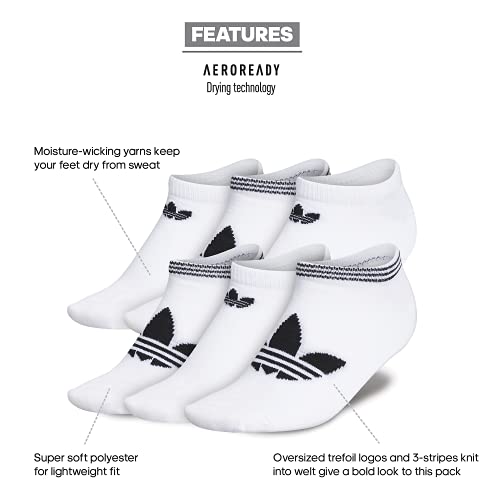 adidas Originals Calcetines Trefoil Superlite No Show para mujer (6 pares) No Show Sock (paquete de 6), Mujer, Calcetines que no se muestran, EV7708, blanco/negro, Medium