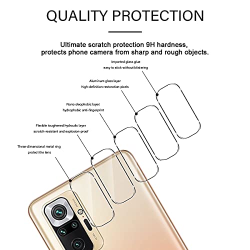 Aerku Cámara Trasera Lente Protector de Pantalla para Xiaomi Redmi Note 10 Pro 5G [4 Piezas],[Cobertura Completa] HD Sin Burbujas Cristal Templado Cámara Protector [Transparente]