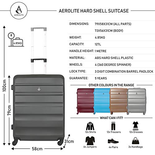 Aerolite ABS Equipaje Maleta rígida Ligera con 4 Ruedas, Grande 79cm, Gris Oscuro