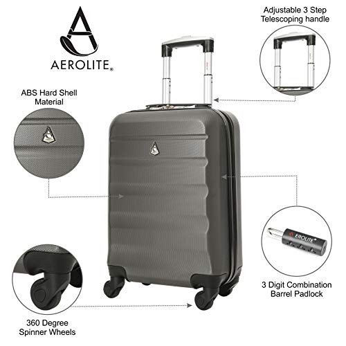 Aerolite ABS Juego de Equipaje Maleta rígida Ligera con 4 Ruedas, Gris Oscuro