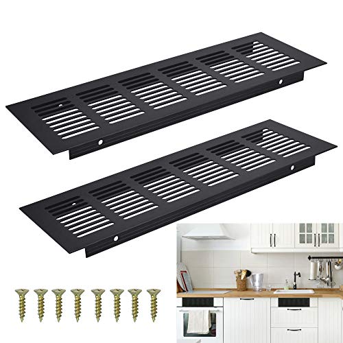 AFASOES 2 Pcs Rejilla Negra Ventilacion 250x80x15mm Rejilla Ventilacion Aluminio Rejilla Ventilacion Rectangular Rejilla Grande Metalica Pared Ventilacion rejilla de Leña de chimenea + 8 Pcs Tornillos