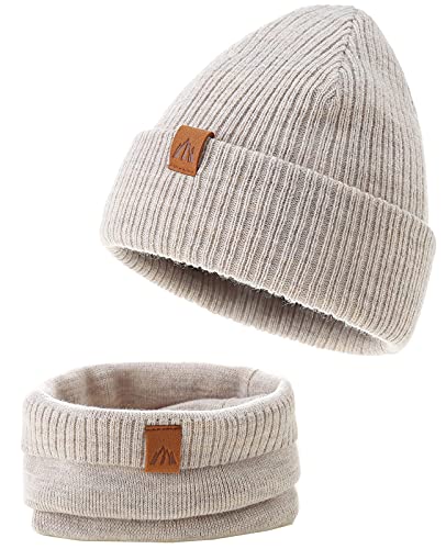 AHAHA Gorro y Bufanda Niño Suave y Flexible Caliente Gorro Niño Invierno Buena Elasticidad Gorro Bebe Beige M