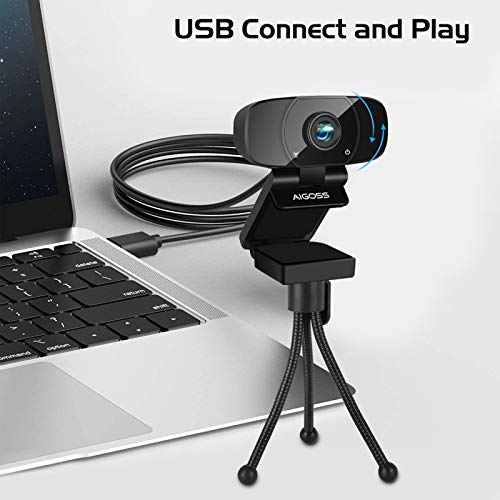 Aigoss Webcam Full HD 1080P con Micrófono Estéreo Cámara Web USB 2.0 Soporte Giratorio para Skype/Google Hangouts/FaceTime, para Gaming, Portátil/PC/Mac/Android