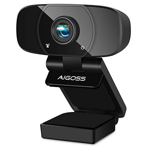 Aigoss Webcam Full HD 1080P con Micrófono Estéreo Cámara Web USB 2.0 Soporte Giratorio para Skype/Google Hangouts/FaceTime, para Gaming, Portátil/PC/Mac/Android