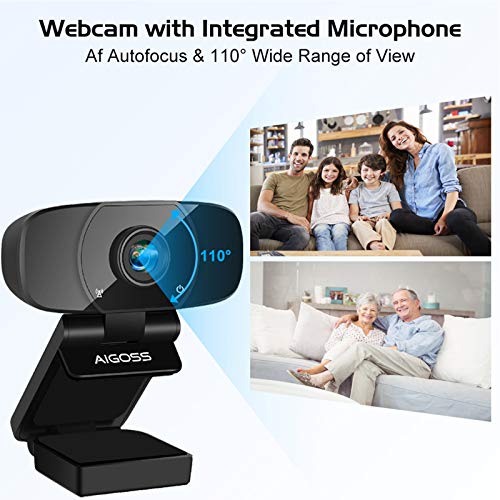 Aigoss Webcam Full HD 1080P con Micrófono Estéreo Cámara Web USB 2.0 Soporte Giratorio para Skype/Google Hangouts/FaceTime, para Gaming, Portátil/PC/Mac/Android