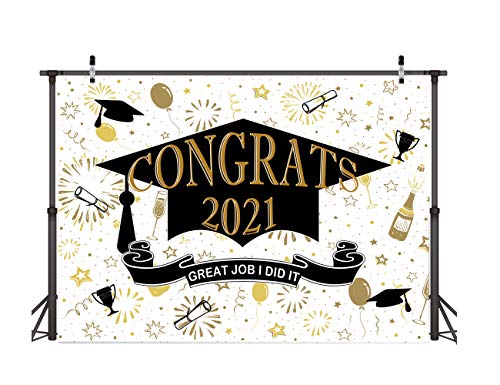 AIIKES 7x5FT 2021 Fondo de fotografía de Ceremonia de graduación Felicitaciones Decoración de graduación Banner de Retrato de graduación Decoración de Mesa de Pastel Selfie Photo Props 12-039