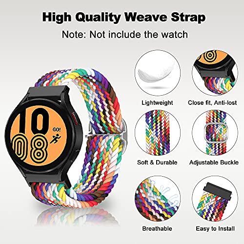 AiMok 20mm Correas Compatible con Samsung Galaxy Watch 4/4 Classic/Active/Active 2 40/44mm, Correa de Tejer Nylon Elástica Mujeres Hombres Repuesto Pulseras para Samsung Galaxy Watch 3 41mm - Arcoíris