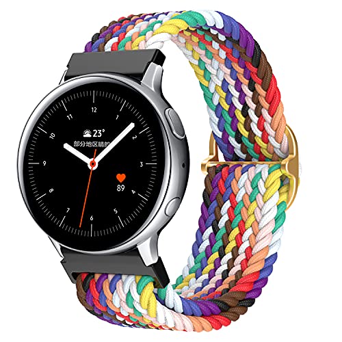 AiMok 20mm Correas Compatible con Samsung Galaxy Watch 4/4 Classic/Active/Active 2 40/44mm, Correa de Tejer Nylon Elástica Mujeres Hombres Repuesto Pulseras para Samsung Galaxy Watch 3 41mm - Arcoíris