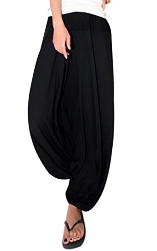 Aivtalk - Pantalones Ancho Arabe Bombachos Harem Mujeres Unisex Palazzo de Lino Suave para Mujeres Estilo Casual Vida Cotidiana Verano - Negro