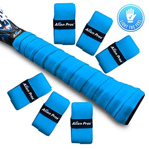 Alien Pros Cinta de Agarre para Raqueta de Tenis (6 agarres) - Agarre de Tenis precortado y Ligero TAC Feel - Envuelva su Raqueta para un Alto Rendimiento (6 agarres, Azul)