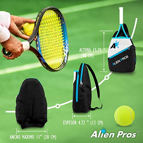 Alien Pros Mochila de Tenis Ligera para Raqueta y Accesorios, Estilo Bandolera, con Capacidad para Dos Raquetas, Mochila de Deporte Pequeña Unisex para Senderismo y Ciclismo (Azul)