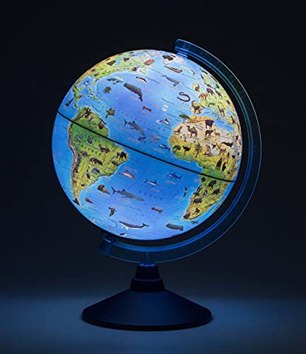 alldoro 68620 3D Lexi Ø 25 cm con Smartphone IQ Globe App Globe luminoso con lámpara LED sin cable, globo terráqueo infantil con animales, mapa del mundo geográfico iluminado, niños a partir de 3 años