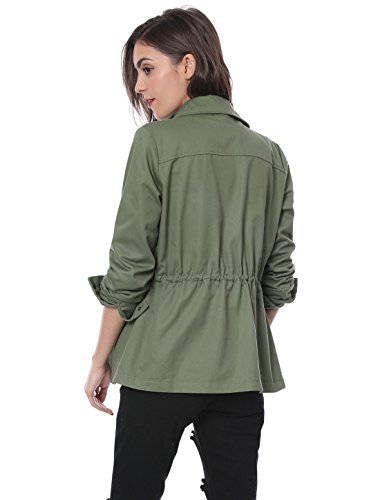 Allegra K Chaqueta Utilitaria Ligera con Bolsillos con Solapa En La Cintura con Cordón para Mujer Verde M