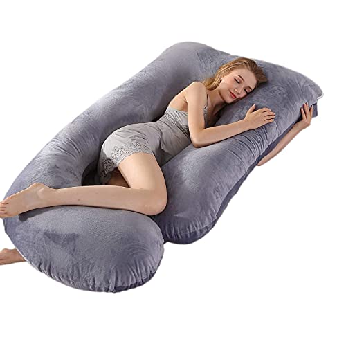 Almohada de Embarazo, Mejora la Almohada de Maternidad de Cuerpo Completo Grande para Mujeres Embarazadas y Adultos con Funda de Almohada de Terciopelo (Gris, En Forma de J)