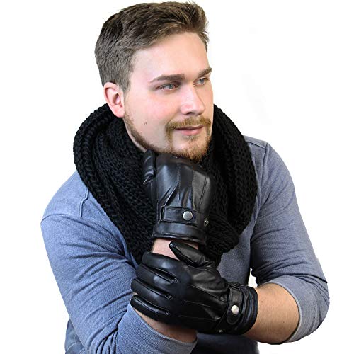 ALPIDEX Guantes de Piel para Hombre cuero real - Tamaño S, black