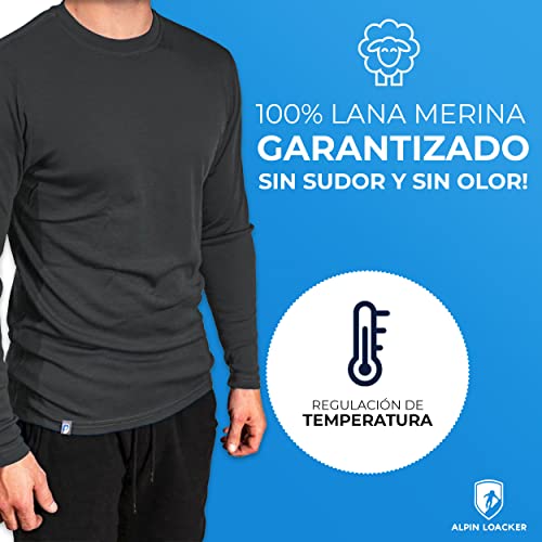 Alpin Loacker - Camisetas Manga Larga hombre termica, 100% Lana de Merino - para deporte, running hombres, Senderismo,Trekking y Esquí, Gris M