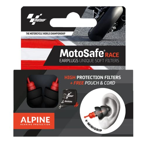 Alpine MotoSafe Race Edición MotoGP Tapones para oídos - Tapones para carreras - Evita daños auditivos durante la práctica del motociclismo - El tráfico sigue siendo audible - Tapones reutilizables