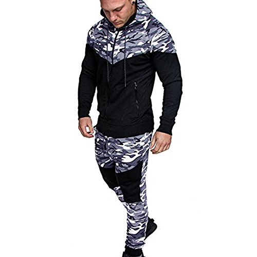 Alueeu Conjuntos de Chándal Completo para Hombre Otoño Invierno Jogging Bottoms Sudaderas con Capucha Pantalones Camuflaje Traje Chándal con cremallera Chaqueta Manga Larga Clásico