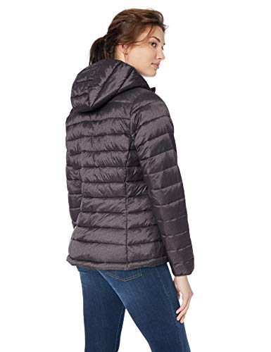 Amazon Essentials - Chaqueta acolchada con capucha para mujer, plegable, ligera y resistente al agua, Gris (charcoal heather), US L (EU L-XL)