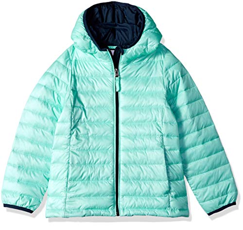 Amazon Essentials Hooded Puffer Jacket Down-Alternative-Outerwear-Coats, Aqua Splash with Navy Contrast, XS