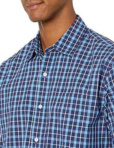 Amazon Essentials Long-Sleeve Regular-Fit Casual Poplin Shirt Camisa, Azul Marino, Cuadros Escoceses, XS