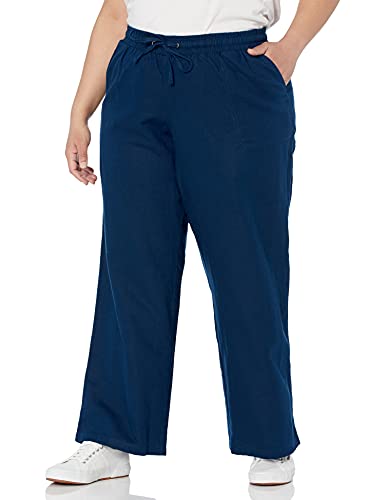 Amazon Essentials Pantalón de Pierna Ancha con cordón de Mezcla de Lino, Talla Casuales, Azul Oscuro, 4XL Grande