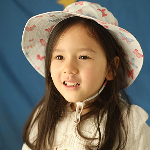 Ami & Li tots Niña Sombrero de Sol Bob Ajustable para Bebé Niña Niño Infantil Niños Pequeños Sombrero Protección Solar UPF 50 Unisexo-L:Mariposas Pastel