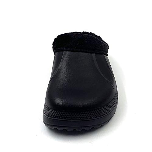 AMOJI Zuecos con Forro de Invierno Zapatos de jardín de Piel Forro de vellón Forro de Ferry Zapatillas Calzado para el hogar Habitación Forro difuso Hombres Mujeres Negro 1534 Talla 45 EU