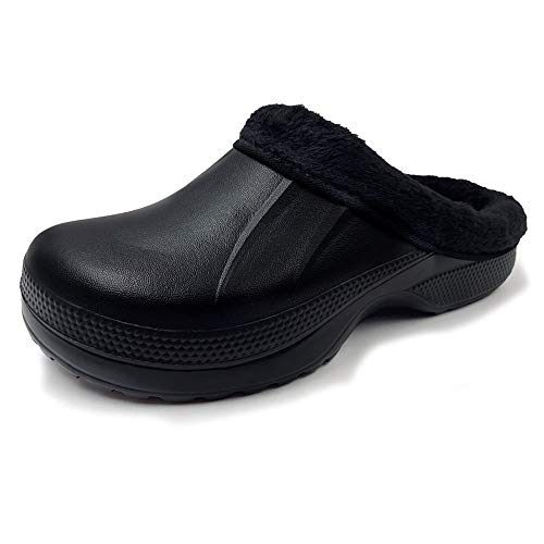 AMOJI Zuecos con Forro de Invierno Zapatos de jardín de Piel Forro de vellón Forro de Ferry Zapatillas Calzado para el hogar Habitación Forro difuso Hombres Mujeres Negro 1534 Talla 45 EU