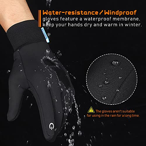 Amstory Guantes de Invierno Hombre Mujer, Guantes Térmicos Tactiles Nieve Negro Guantes Moto Ciclismo Invierno Frio Guantes Polares para Running BTT MTB Bicicleta Conduciendo Trekking Pescar (S)