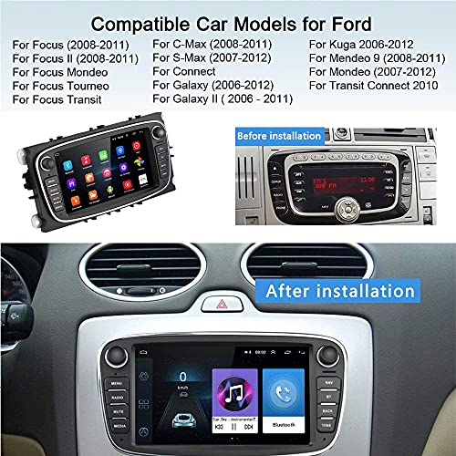 Android Radio Coche para Ford Focus Kuga Mondeo C-MAX S-MAX Galaxy II, CAMECHO Radio Bluetooth Coche GPS 7 Pulgadas Pantalla Táctil Capacitiva WiFi FM Enlace Espejo Dual USB Car Radio +Cámara Trasera