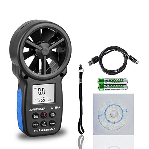 Anemómetro digital AP-866A USB CFM Meter mida con precisión la temperatura del viento/velocidad del enfriamiento del viento CFM con MAX/MIN/AVG,Pantalla LCD retroiluminada para vela, climatización