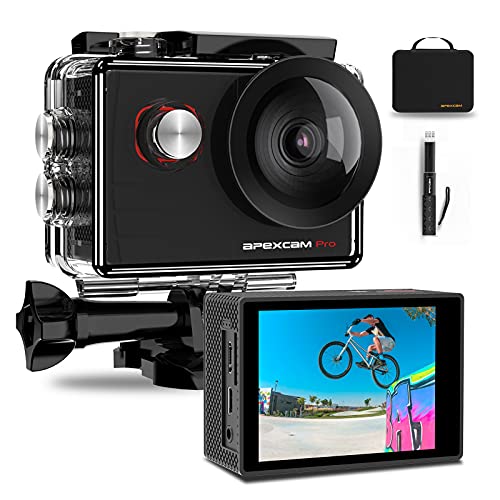 Apexcam Pro Cámara Deportiva 4K 20MP EIS WiFi Action Camera Cámara subacuática Impermeable 40M Micrófono Externo 2.0'LCD 170° Gran Angular 2.4G Remoto 2 baterías de 1200mAh y Otras