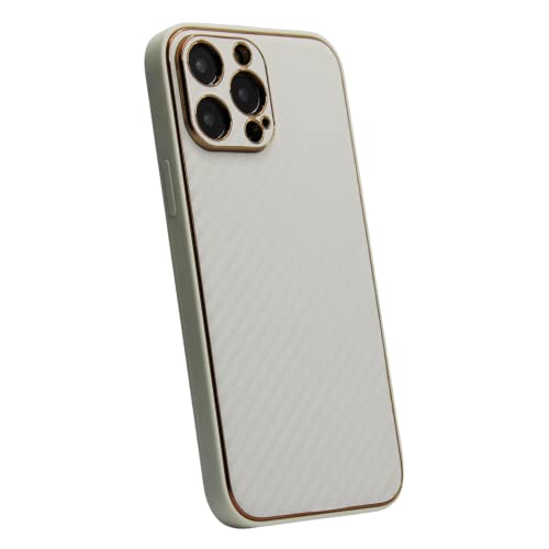 ARES - Carcasa de carbono compatible con iPhone 13 Pro, resistente a los arañazos, resistente a los golpes, fina, diseño lujoso, color blanco