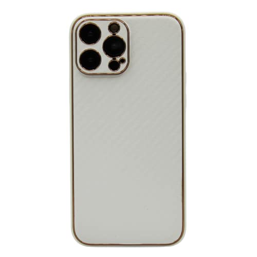 ARES - Carcasa de carbono compatible con iPhone 13 Pro, resistente a los arañazos, resistente a los golpes, fina, diseño lujoso, color blanco