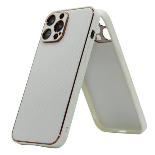 ARES - Carcasa de carbono compatible con iPhone 13 Pro, resistente a los arañazos, resistente a los golpes, fina, diseño lujoso, color blanco