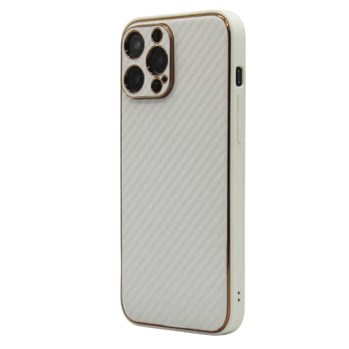 ARES - Carcasa de carbono compatible con iPhone 13 Pro, resistente a los arañazos, resistente a los golpes, fina, diseño lujoso, color blanco