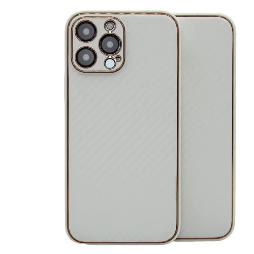 ARES - Carcasa de carbono compatible con iPhone 13 Pro, resistente a los arañazos, resistente a los golpes, fina, diseño lujoso, color blanco