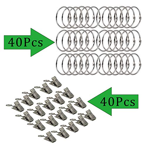 Argollas para Cortinas,Ganchos Cortinas,Anillas para Cortinas con Pinza 40 Set de Anillos de Cortina de Colgantes Plateado de Díametro Interior 35 mm Metal Enganche Cortina