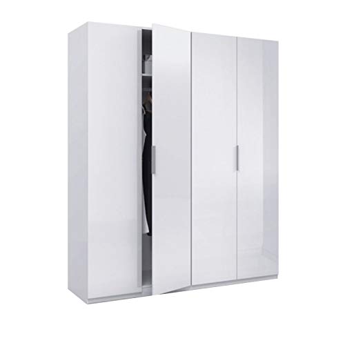 Armario 4 puertas, color Blanco Brillo, medidas 200 cm (Alto) x 180 (Ancho) x 52 cm (Fondo)