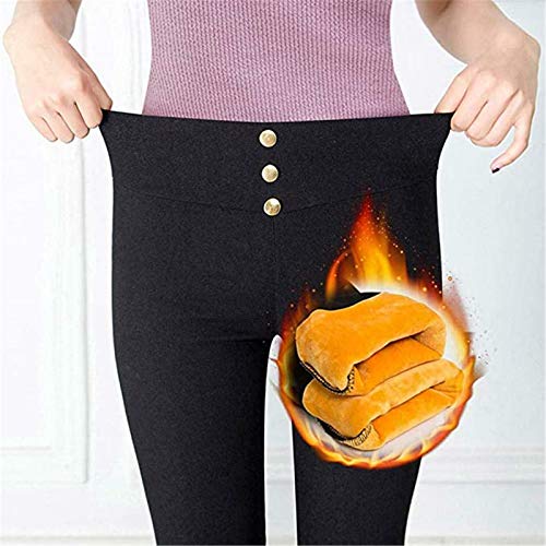 Ashopfun Women's Thicken Gold Velvet Fleece Lined Leggings with Pockets High Waisted Yoga Pants (M)