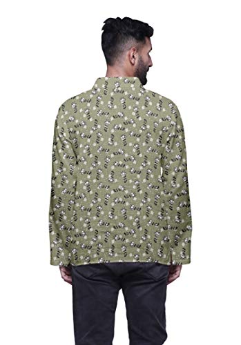 Atasi Kurta Indio Corto Hombres Rollover Manga clásico del Vestimenta Dusty Verde