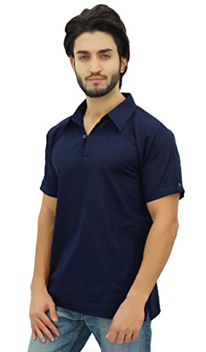 Atasi Manga Corta Hombres del algodón Kurta Cuello Camisa Azul Indio Vestimenta-Pequeño