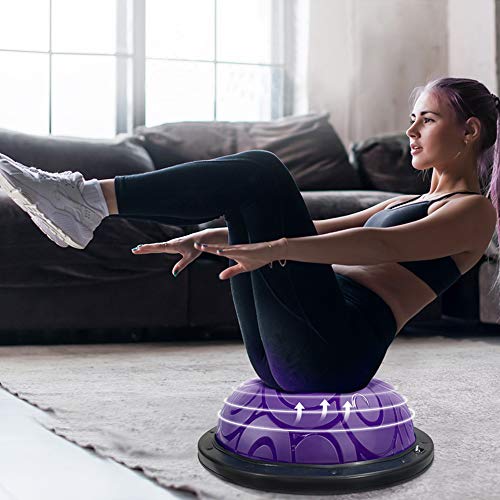 Ativafit - Entrenador de equilibrio de media pelota con correas para yoga, balón de equilibrio antideslizante para entrenamiento en casa, fitness, ejercicio, entrenamiento de fuerza, gimnasio, Púrpura