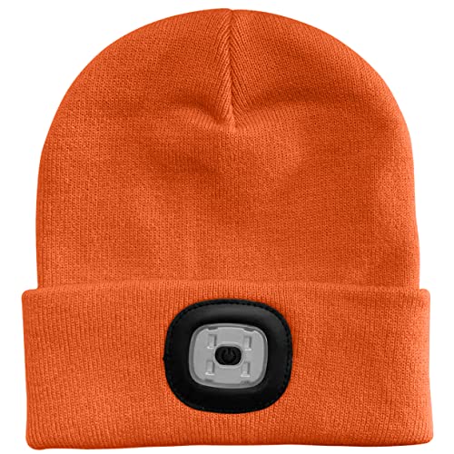 ATNKE Gorro con Luz LED, USB Recargable Gorra para Correr Super Brillante 4 LED Impermeable Luz Invierno Cálido Faros Regalos para Hombre y Mujer/Bright Orange