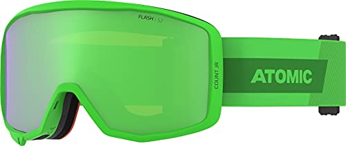 Atomic, Gafas de esquí para niños, Para tiempo nublado a soleado, Montura júnior, Doble lente cilíndrica, Compatible con gafas de vista, Count JR Cylindrical, Verde lima, AN5106228