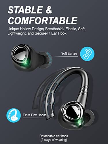 Auriculares Inalambricos Deportivos, Auriculares Bluetooth 5.1 con Desmontable Ganchos y Mic, In Ear Cascos Cancelacion Ruido IPX7 Impermeables con Carga Rápida Tipo C Autonomía de 35H Control Táctil